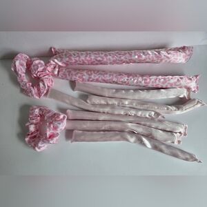 Heatless Curling Set Satin Hair Curler Pink Leopard Print Hair Scrunchies